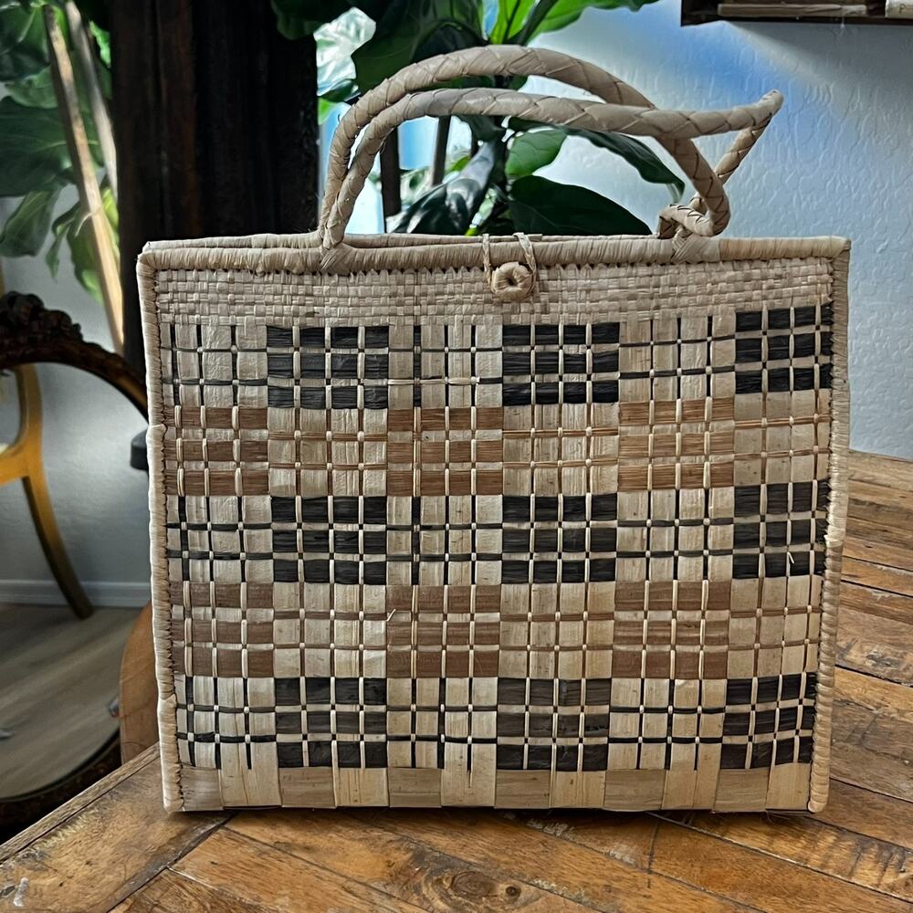 Basket Weave Purse Beach Handbag Double Handles - Picture 9 of 12